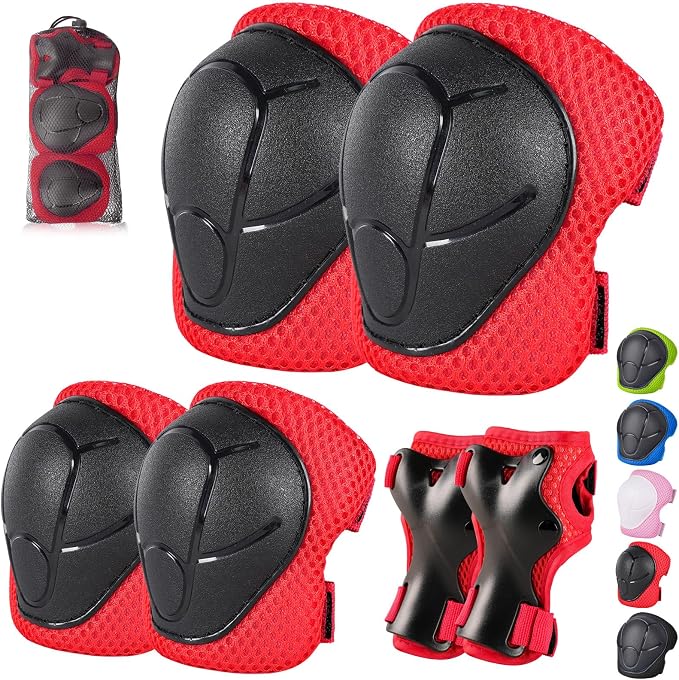 Kids/Youth Knee Pads and Elbow Pads Set with Wrist Guard 3 in 1 Kids Protective Gear Set for 3-14 Years for Skateboarding, Skiing, Cycling, BMX Biking, Running, Scooter