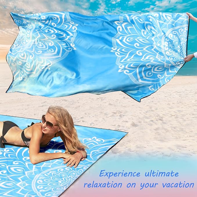 WIWIGO Beach Blanket Waterproof Sandproof Beach Mat 79" X 83"/10'x9'for 2-8 Adults Quick Drying Outdoor Picnic Mat Beach Accessories for Travel, Camping, Hiking