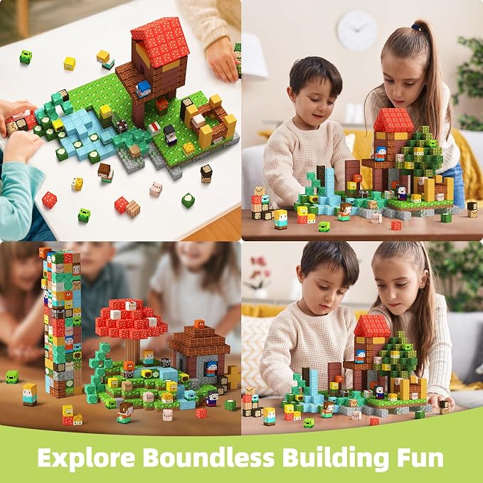 GobiDex 200PCS Magnetic Blocks Village Animal Playset, Sensory Building Pretend Play Toys, STEM Educational Gift for Toddlers