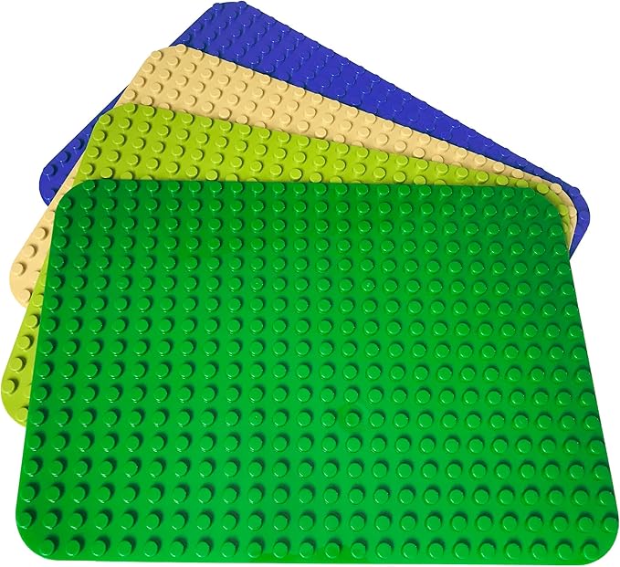 Apostrophe Games Large Building Blocks Base Plates Compatible with All Major Brands – 15 x 10 Inches for Construction Bricks – 4-Pack Multicolor for Table and Floor Use, STEM Learning