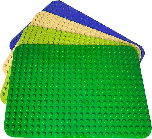 Apostrophe Games Large Building Blocks Base Plates Compatible with All Major Brands – 15 x 10 Inches for Construction Bricks – 4-Pack Multicolor for Table and Floor Use, STEM Learning