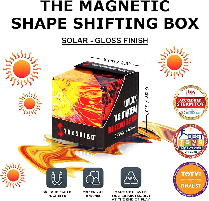 Shashibo Sensory Fidget Toy for Adults & Kids, Stress Relief Fidget Toy for Adults, Teens & Kids, Cool Fidget Toys for Desk, Classroom Must Have, Sensory Shape Shifting Cube, 100+ Possible Shapes