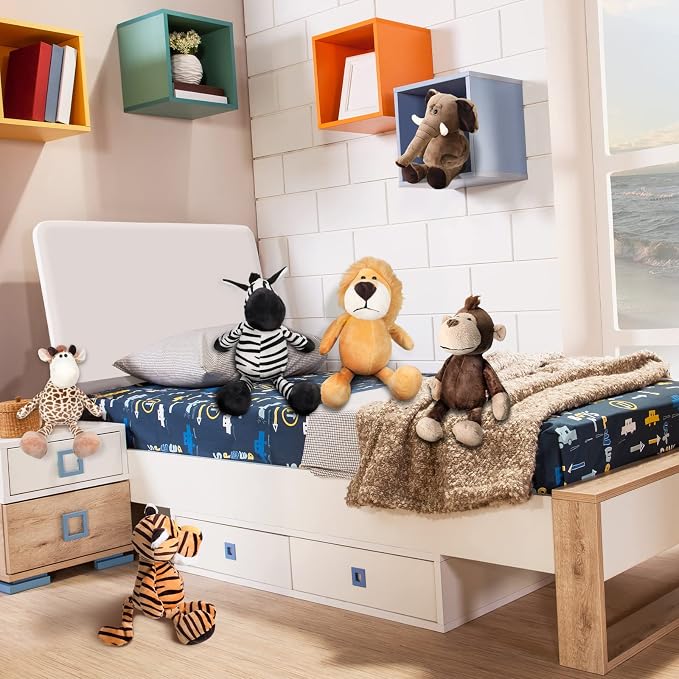 Zhanmai 6 Pieces Safari Stuffed Animals Plush Jungle Animal Toys Set for VBS 2026 Decorations Lion Elephant Zebra Giraffe Tiger Monkey for Boys Girls Birthday Animal Themed Parties