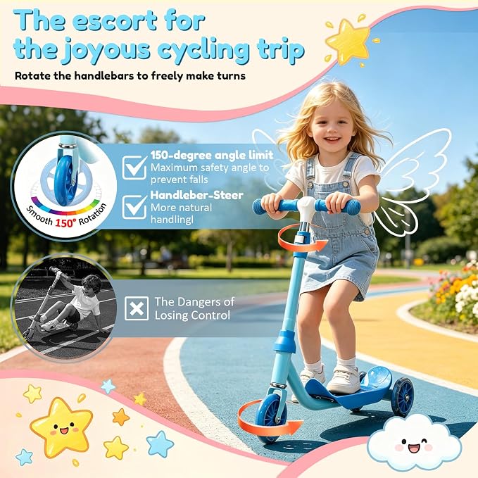 Three Wheel Scooter for Kids 2-5, Light Up Princess Scooters with Handleber-Steer, Adjustable Height Kick Scooters for Boys & Grils, Indoor and Outdoor Use