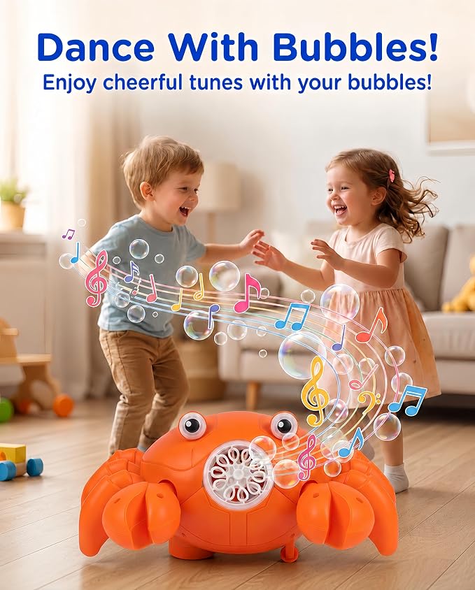 Rechargeable Bubble Machine for Kids, 360° Rotating Crawling Crab 10000+ Bubbles/Min with Music & LED, Automatic Obstacle Avoidance Bubble Maker Toy for Outdoor Garden Parties Birthday Gift