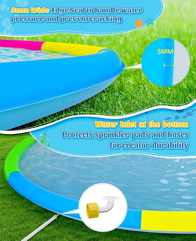 197" Extra Large Splash Pad - Non-Slip Splash Pad for Kids and Dogs Thickened Dog Pool with Sprinkler Outdoor Water Toys Giant Fountain Play Mat for Toddlers Children Adults Pets