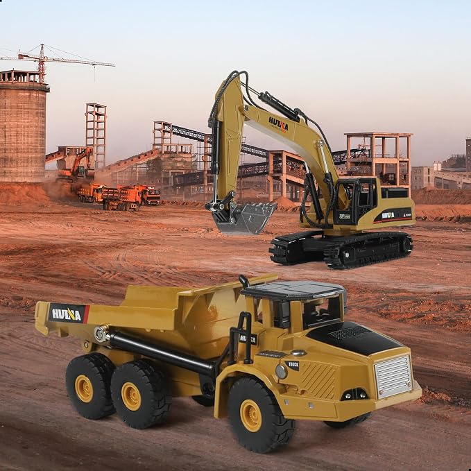 Dump Truck and Excavator Toys Set, Construction Vehicle Diecast Dump Truck Model Birthday Gift for Adult (1/50-Dump & Excavator Set)