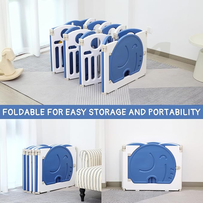 Baby Playpen, 14-Panel Foldable Play Pen for Babies and Toddlers, Indoor Outdoor Baby Fence with Sensory Play Panel, Adjustable Shape Activity Play Center, Portable & Easy Assemble