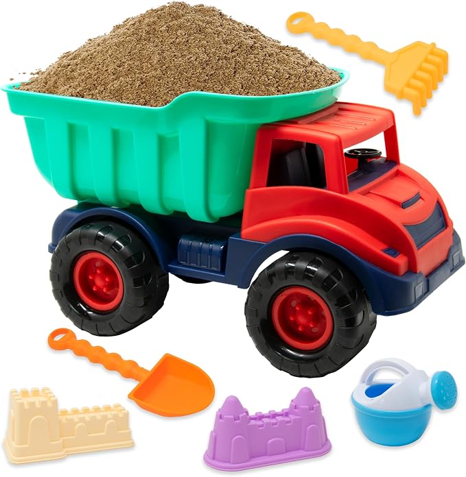 Kiddie Play Beach Toys Sand Toys for Kids, Beach Dump Truck Set Includes Sand Castle Molds, Shovel, Rake, Watering Can