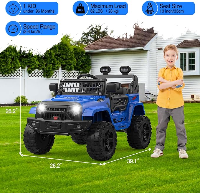 GarveeLife 12V Kids Electric Ride On Truck Car w/Parent Remote Control, Spring Suspension, LED Lights & AUX Port | Outdoor Ride Toy for Boys Girls