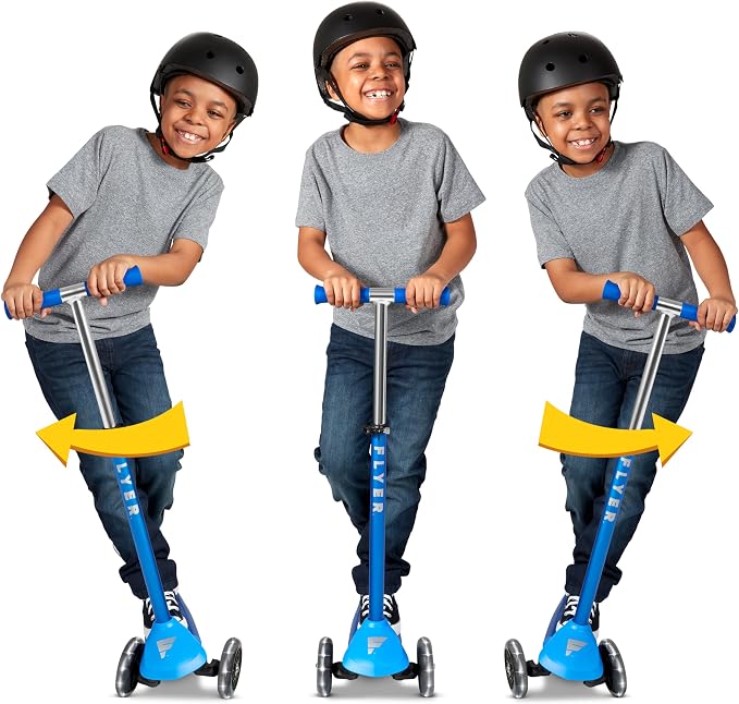 Radio Flyer Glider Pro Scooter with Light Up Wheels, Blue, for Kids 5-12 Years Old, Lean-to-Steer, Adjustable Handlebar, Rear Foot Brake, Smooth Bearings, Flexible Deck, 3 Wheel Scooter for Kids