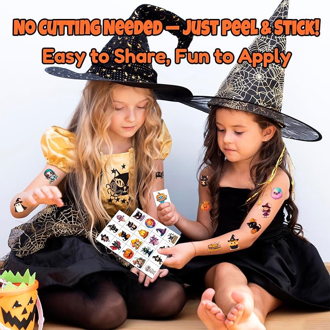 JCFIRE Halloween Temporary Tattoos for Kids, Halloween Party Favors, Treat or Trick Supplies, Crafts for Goodie Bag Stuffers, Birthday Party Decorations Accessories, Games, Toys, Gifts