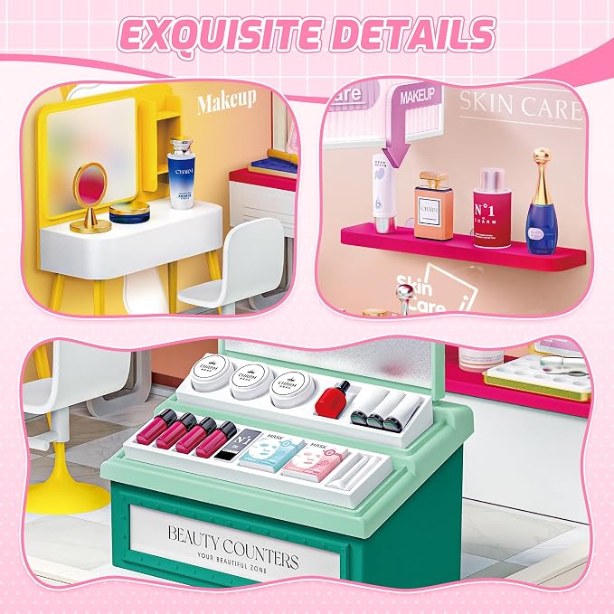 MINDNOOK DIY Miniature House Kit, LED Light-Up Dollhouse, Mini Dollhouse Building Set with Furniture, Craft Hobby Gift for Adults, Teens & Kids Ages 6+ (Cosmetics Store)