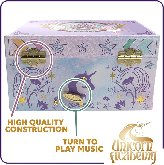 Unicorn Academy Jewelry Box for Girls Musical Jewelry Box with Spinning Wildstar Figurine, Unicorn Academy Toys for Kids Ages 3-5
