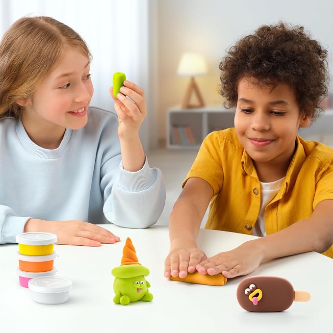 Hey Clay 15 Cans Set - Colourful Modelling Kids Air-Dry Clay 15 Cans with Sculpting Tools and Fun Interactive Instructions for Children Age 3+ (Nice Ice Cream)