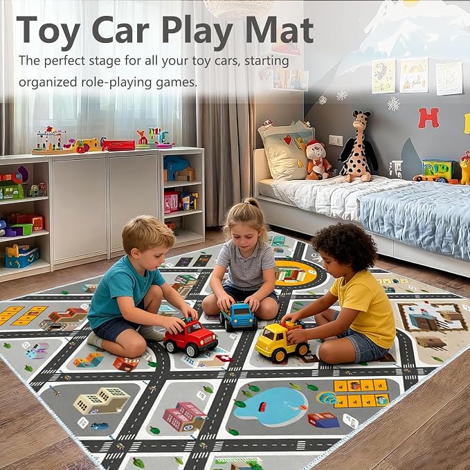 Kids Rug Play Mat Great for Playing with Cars and Toys,Educational Kid Road and Traffic City Life Carpet,Children Baby Fun Throw Rug for Bedroom Play Room,31X47Inch/80X120CM