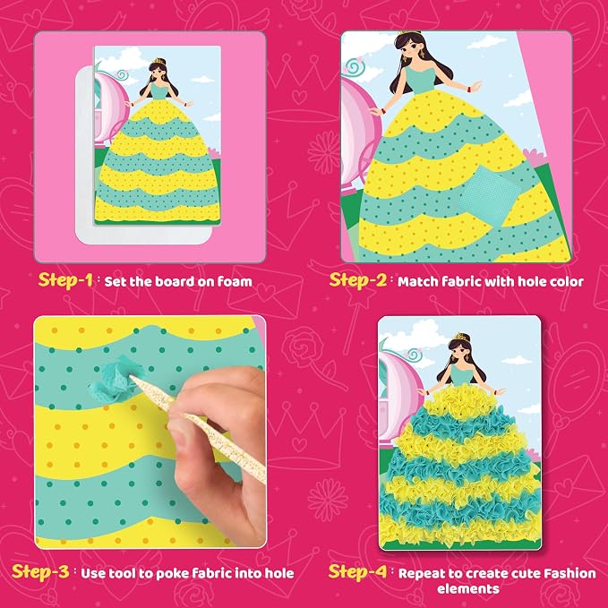 jackinthebox Poke Poke Art – Mess-Free Sewing Art for Kids, Great Gift for Children, Toys for Girls and Boys Ages 4 5 6 7 8 (Princess)