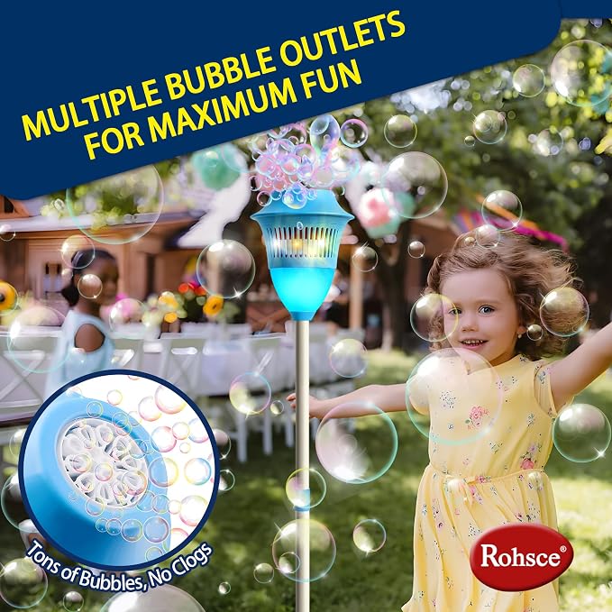 Automatic Bubble Machine with LED Lights & Music, Tall Rechargeable Bubble Maker for Kids, Adjustable Height 47 Inches Outdoor Bubble Stand Machine for Birthday Party, Wedding, Garden, Camping