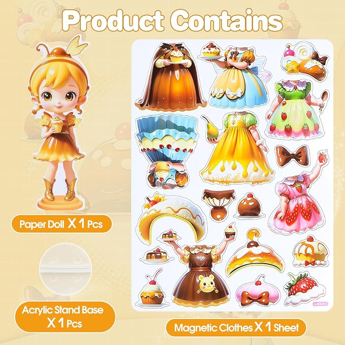 PainZieteg Magnetic Dress Up Dolls,Paper Dolls for Girls, Kids DIY Princess Magnetic Dress-Up Doll for Girl Birthday (Pudding Elf)