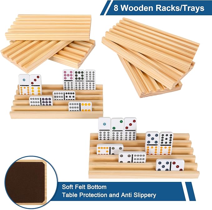 GOTHINK Double 12 Mexican Train Dominoes Set in Wooden Carry Case, Colored Dots Domino Set for Adults Kids and Family, Included 91 Tiles, 9 Trains, Wooden Hub, 8 Holders, 2 Scorepad, Modern Box