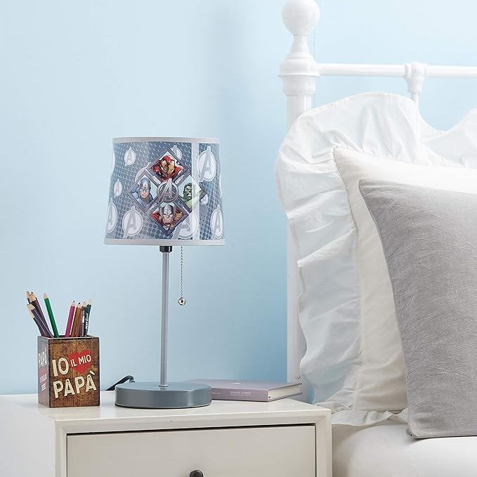 Avengers Stick Table Kids Lamp with Pull Chain, Themed Printed Decorative Shade,Metal