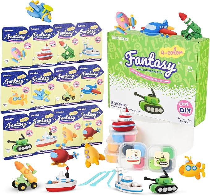Both idea Air Dry Clay Kit, Camo Theme | 12 Packs, Non-Toxic Kids Gift | School & Party: Perfect for classroom art activities, birthday party favors, creative family DIY, and holiday celebrations.