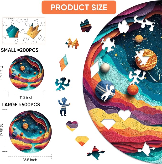MEATRN Jigsaw Puzzles for Adults 500 Pieces - Outer Space Wooden Puzzles, Galaxy Planet Stress Relief Brain Teaser Game, Creative Astronomy Exploration Puzzle Gift for Teen and Kids, 16.5x16.5 in