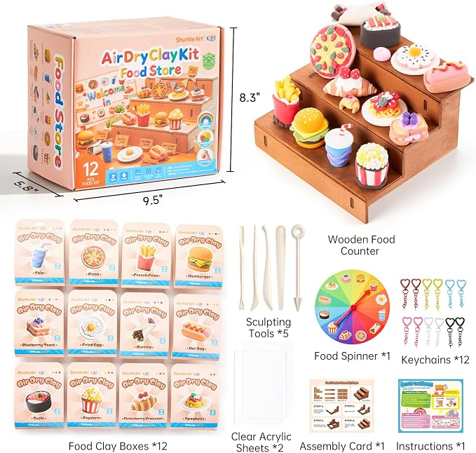 Shuttle Art Air Dry Clay for Kids - Food Store, 21 PCS Modeling Clay Kit with Sculpting Tools and Tutorials, Safe & Non-Sticky, Craft Gifts for Boys & Girls