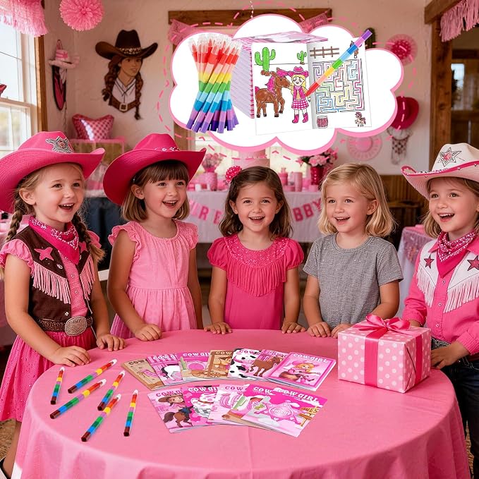 BenLouis 24 Pcs Cowgirl Mini Coloring Books Kids Western Girl Party Favors Small Activity Books Bulk for Kids Wild West Horse Birthday Goodie Bags Stuffers Return Gifts Classroom Travel
