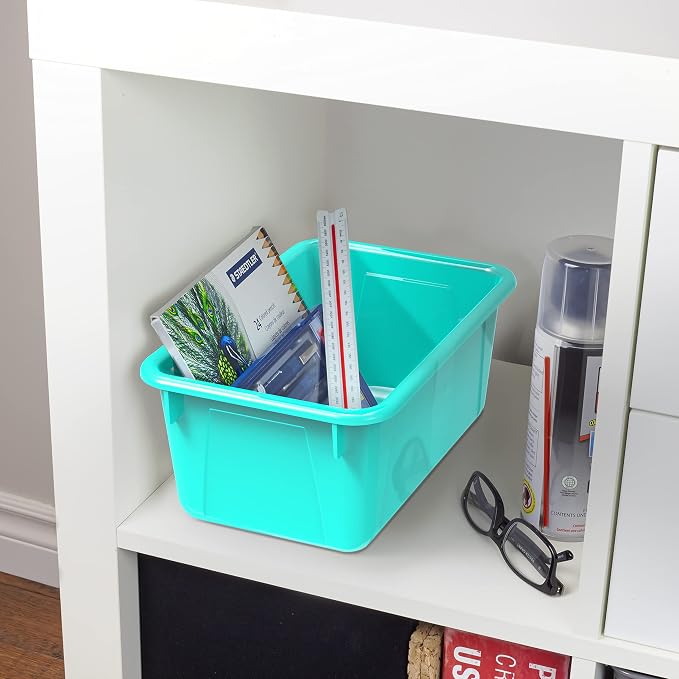 Storex Small Cubby Bins – Plastic Storage Containers for Classroom, 12.2 x 7.8 x 5.1 inches, Class Teal, 5-Pack (62420A05C)