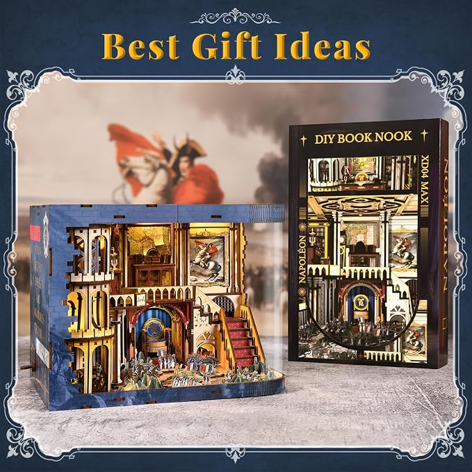MiniCity Magic Booknook Building Set with LED Light, Mini Bookend Building Kit for Bookshelf & Home Decor, DIY Miniature Book Nook Building Model for Kids Adults Teens (Napoléon)