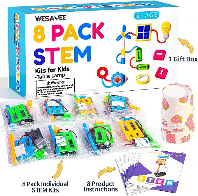 Bulk STEM Kits - 8 Set Electric Light Engineering Circuit Kit, Science Experiments Building Toys for Ages 8-12, STEM Girls Boys Arts and Crafts, Table Lamps for Kids Activities 8-10 10-12 14
