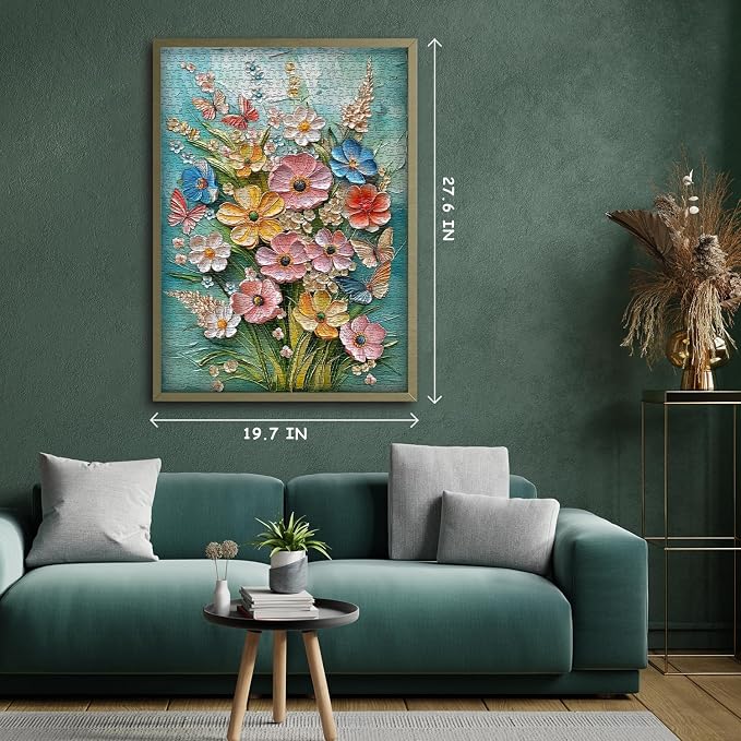 Flower Puzzles for Adults 1000 Pieces, Spring Plant Floral Jigsaw Puzzle, Butterfly Garden Wildflower Art Puzzle Painting