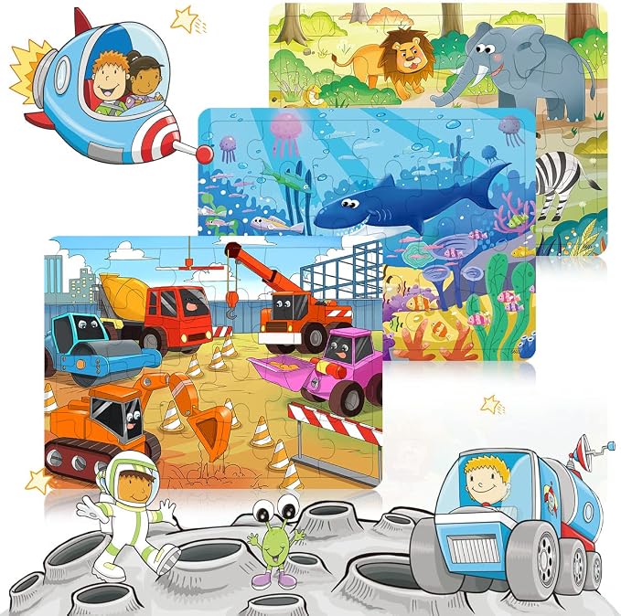 Puzzles for Kids Ages 3-5, 24 Piece Colorful Wooden Puzzles for Toddler Children Learning Educational Puzzles Toys for Boys and Girls (6 Packs)