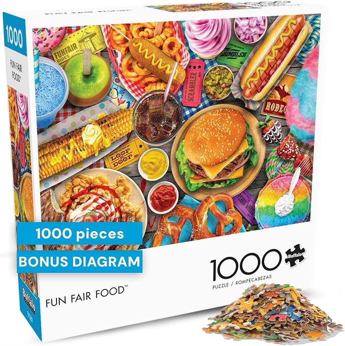 Buffalo Games Lars Stewart Fun Fair Food 1000 Piece Jigsaw Puzzle - Cardboard, Rectangular, 26.75 x 19.75 in - Puzzles for Adults - Full-Color Reference Poster - Precision-Cut Pieces