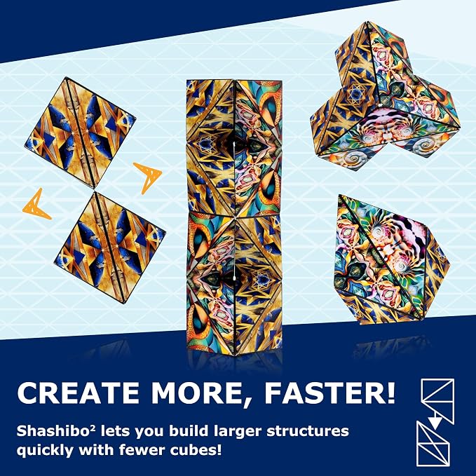 Shashibo Sensory Fidget Toy for Adults & Kids, Stress Relief Fidget Toy for Adults, Teens & Kids, Cool Fidget Toys for Desk, Classroom Must Have, Sensory Shape Shifting Cube, 100+ Possible Shapes