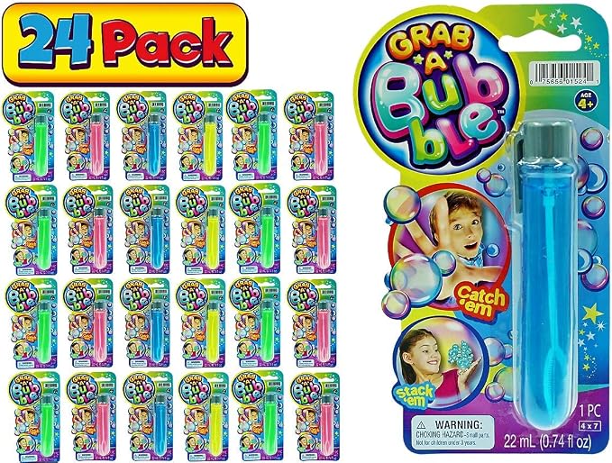 JA-RU Grab a Bubble Touchable Mini Bubble Wands (24 Mini Bubbles Assorted) Small Bubble Tube for Kids. Outdoor Summer Toys Bulk Party Favors Birthday Gifts Giveaways. 1524-24p