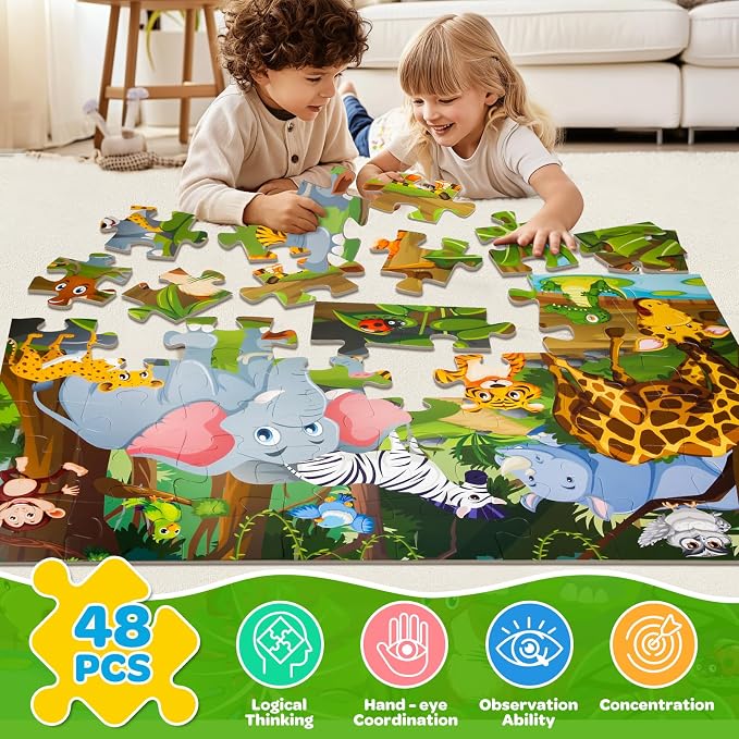 Jumbo Floor Puzzle for Kids, 48 Pieces Large Animal Jigsaw Puzzles for Kids 3 4 5, Toddler Learning Preschool Educational Toys for 4-8, Birthday for Boys Girls