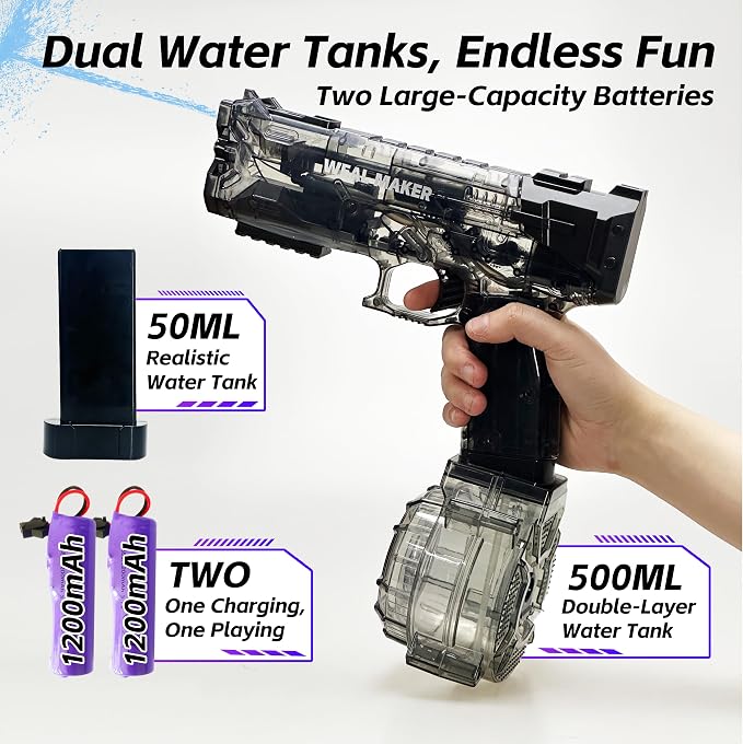 Electric Water Guns for Kids Adults, 2 Pack Automatic Squirt Gun with LED Light-Up Muzzle, 500CC Tank, 28FT Long Range Water Blaster, Waterproof Summer Pool Party Toy