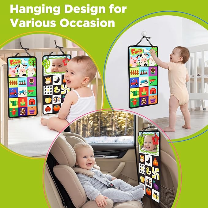 URMYWO Tummy Time Toys - Black and White High Contrast Baby Toy for Newborn - Baby Visual Stimulation Mirror - Montessori Sensory Crinkle Toy for Infant 0-3-6-12 Months - Boy Girl Shower Gifts