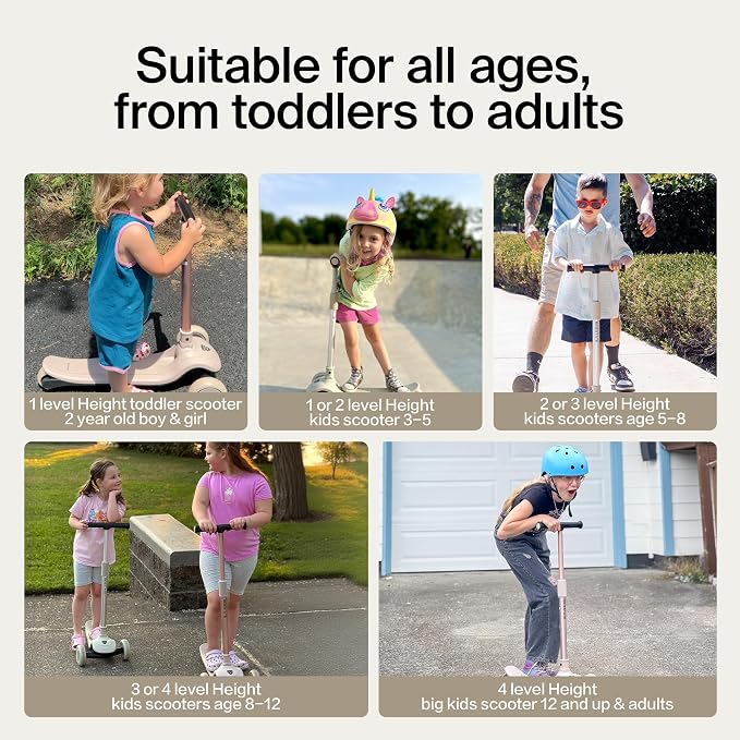 3 Wheel Scooter for Kids Ages 3-18, Up to 220 Lbs, Kids Scooter with Adjustable Lean-To-Steer Switch, Foldable, Lightweight, Wide Anti-Slip Deck, Adjustable Height Handlebar, Light-Up Wheels