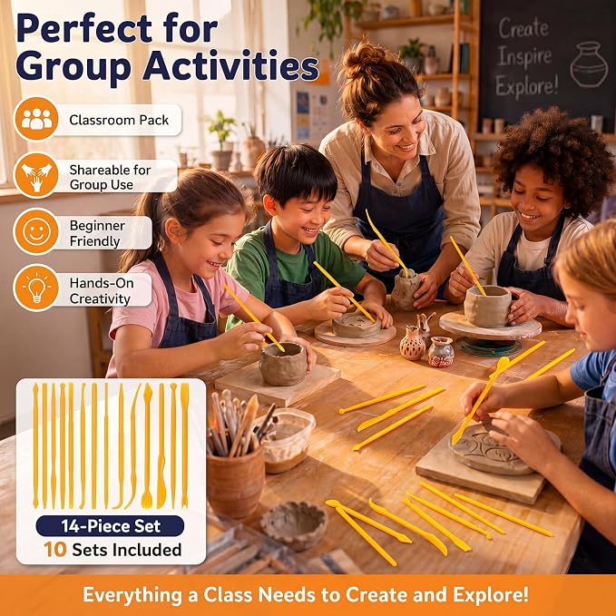 Ferrochef 10 Set 140 Pcs Clay Sculpting Tools Different Shapes Pottery Tools Clay Carving Cutters Pottery Trimming Supplies for DIY Ceramics Plastilina Molding Embossin (Plastic,Solide Style)