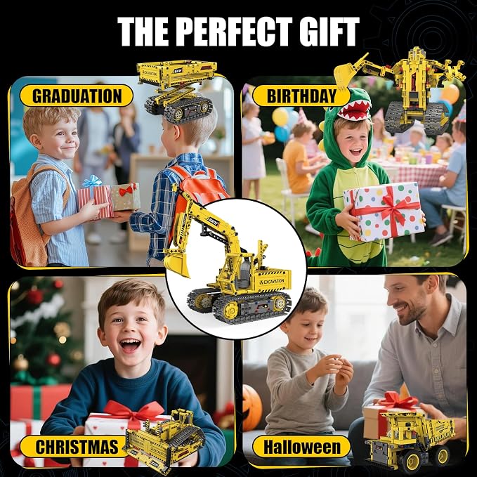 5-in-1 STEM Building Toys, Remote Control Excavator Robotics Kit, 555 PCS DIY Engineering Construction Set, Educational Science Building Blocks Gift for Kids Boys Girls Ages 6-16