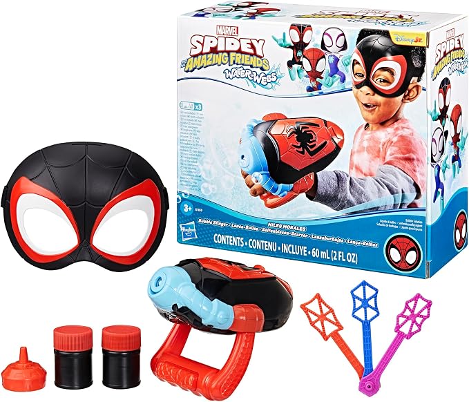 Spidey and his Amazing Friends Marvel Water-Webs Miles “Spin” Morales Electronic Bubble Slinger Role Play Set with Mask, Super Hero Toys for Kids, Ages 3+ (Amazon Exclusive)