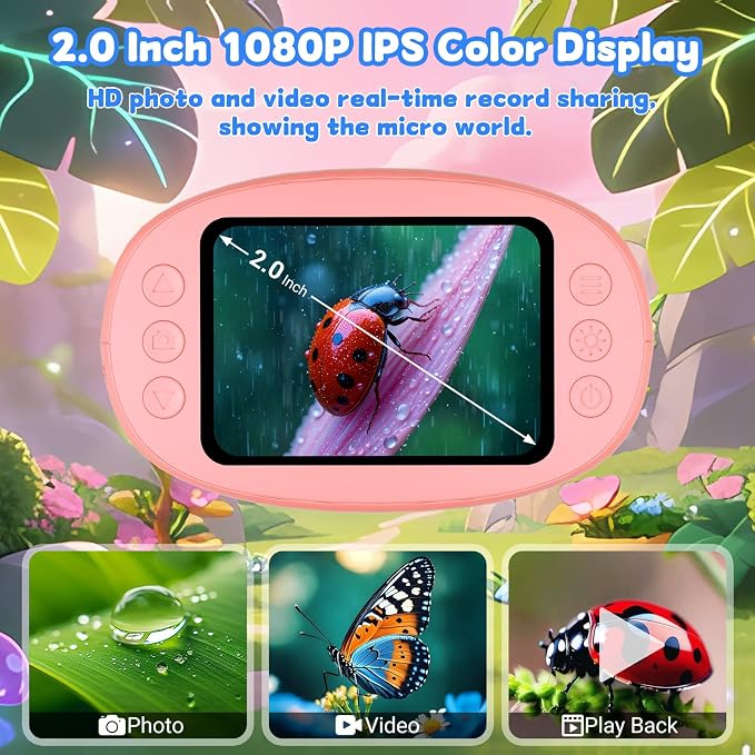 1000X Handheld Microscope for Kids: Pocket Digital Microscope with 1080P&2.0''IPS Screen&Photo/Video - Portable Edu Science Kits for Girls Boys - STEM Toys Birthday Gifts Ages 3-6 6-12(Pink)