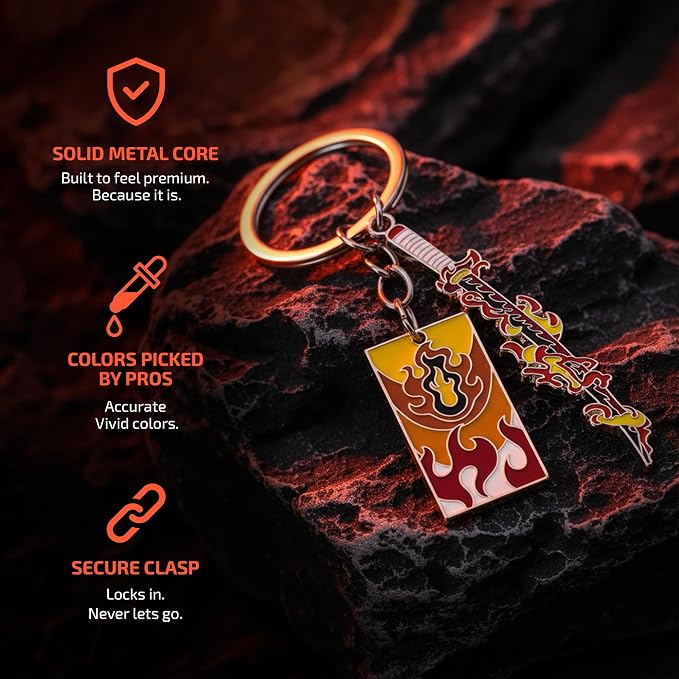 Demon Slayer Keychain, Anime Keychain with Sword & Charm Plate, Demon Slayer Merch & Gifts