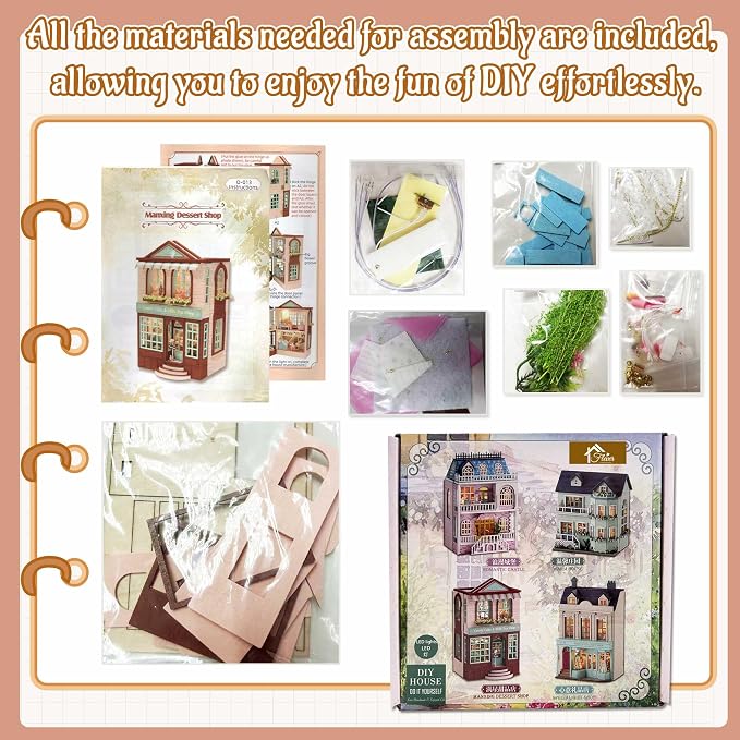 Flever Dollhouse Miniature DIY House Kit Creative Room with Furniture for Romantic Valentine's Gift (Romantic Castle)