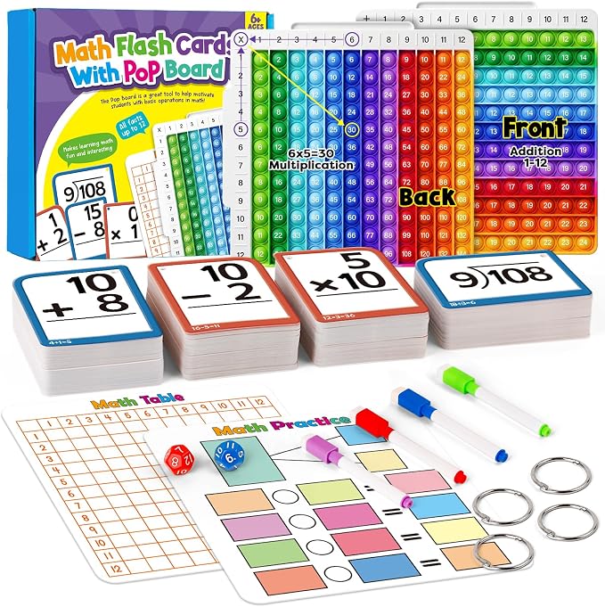 Torlam Math Flash Cards Math Board,Math Games Manipulatives Times Table Chart Fun Learning Interactive Practice Kit for Kids,Multiplication,Division,Addition,Subtraction Flash Card Pack Toys for Kids