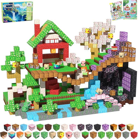 Magnetic Blocks, 208PCS Magnetic Building Blocks, Stacking Magnets for Kids, Sensory Toy for STEM Constructions Magnet Blocks for Boys Girls Age 3+, Christmas Birthday Gifts (Sakura Forest)