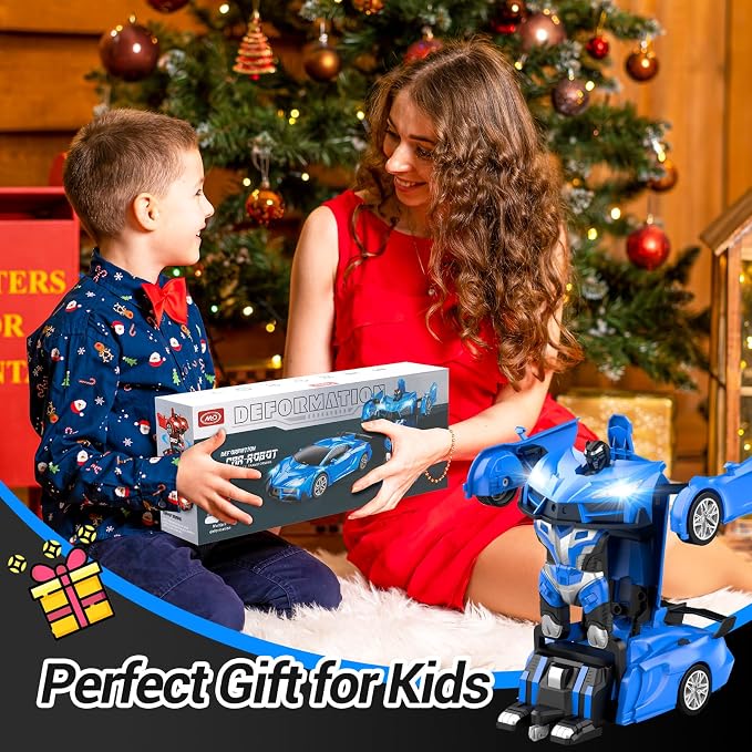 Qumcou Transform Remote Control Car, RC Cars for Boys Age 3-5 6-8, One-Button Transform Toy Cars, 2.4GHz, 360° Spin, 1:16 Scale, Flashing Headlight,3-8 Year Old Grandkids Christmas Birthday Gifts
